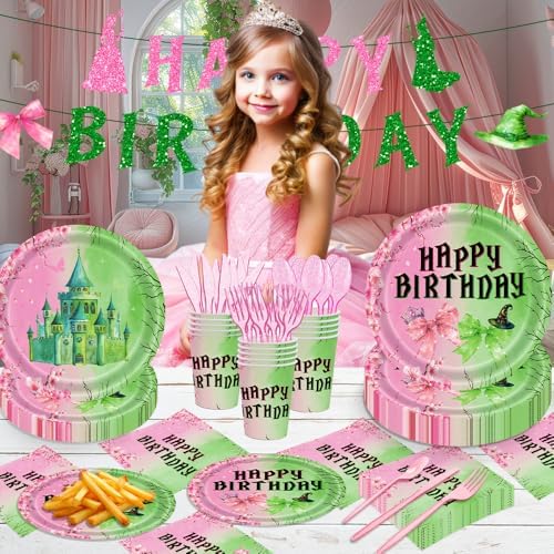 142pcs Pink Green Witch Party Tableware Set