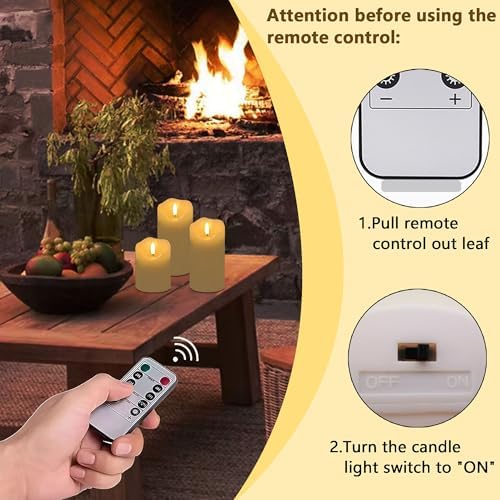 VIEWELLD Realistic Flameless Candles with Remote and Timer Set of 3