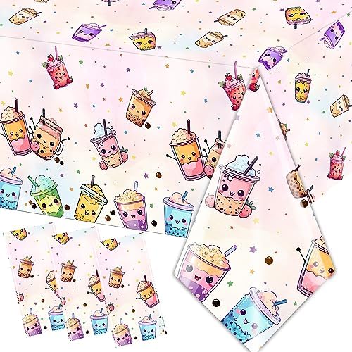 Boba Tea Party Decorations 3pcs Waterproof Plastic Table Covers