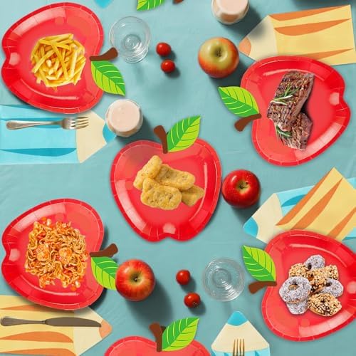 OumuaMua 100Pcs Back to School Apple Plates and Pencil Napkins Set