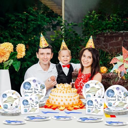 ZOIIWA 200 Pcs Space Themed Birthday Tableware Set for 50 Guests