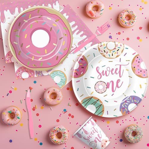 Xigejob Donut Themed Birthday Plates Napkins Set