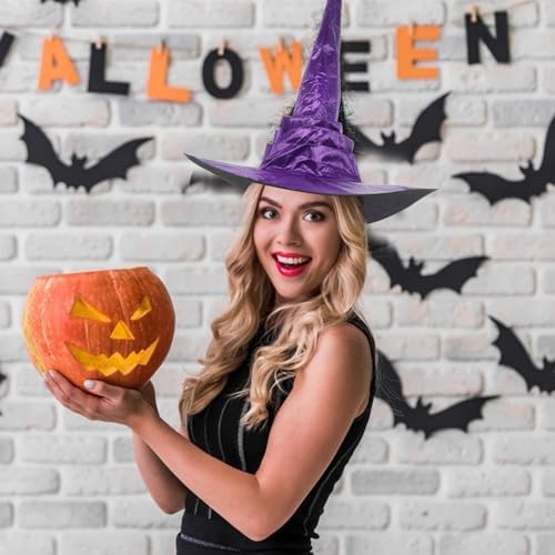 LOGOFUN Halloween Witch Hat Purple Wizard Costume Hat