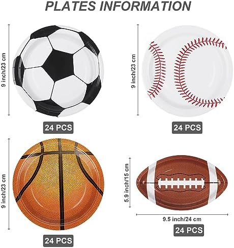 Durony 96 Piece Sports Theme Paper Plates Set