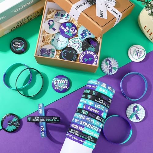 64PCS Suicide Prevention Awareness Party Favors with Ribbon Buttons and Silicone Bracelets