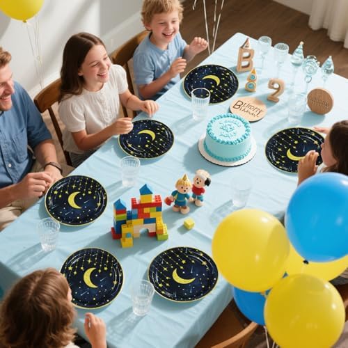 Grencian Gold Star Moon Party Plates Napkins Set for 24 Guests