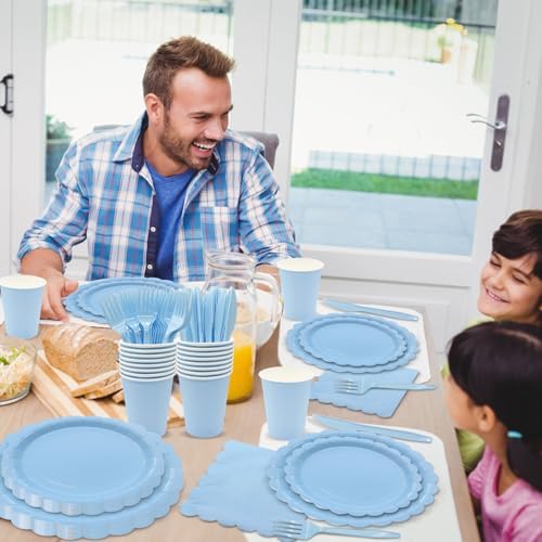 144Pcs Blue Party Tableware Set for 24 Guests