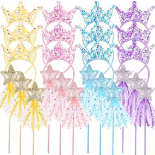 48 Pcs Princess Wands Crown Headbands Party Favor Set
