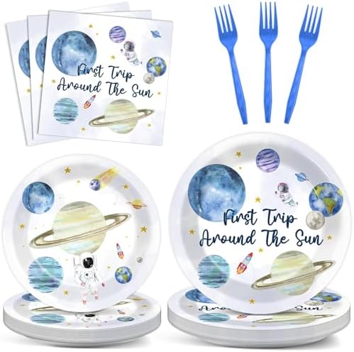 ZOIIWA 200 Pcs Space Themed Birthday Tableware Set for 50 Guests