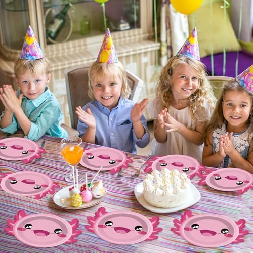 60Pcs Pink Axolotl Shaped Party Plates for Kids Birthday Baby Shower