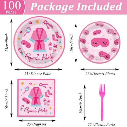 100 Pcs Pajama Party Plates Napkins Set for Sleepover