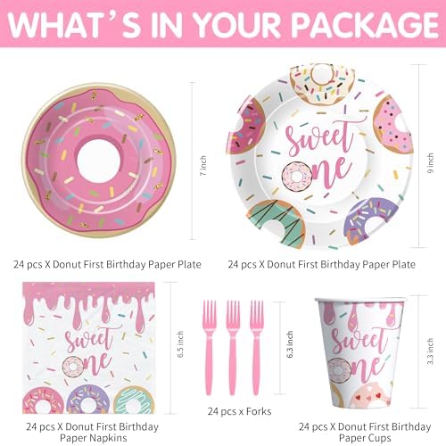 Xigejob Donut Themed Birthday Plates Napkins Set