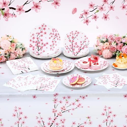 Zhehao 101 Pcs Cherry Blossom Party Tableware Set