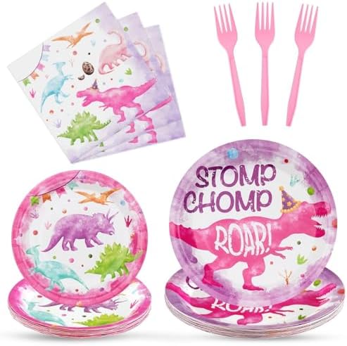 WERNNSAI Dinosaur Party Tableware 64 PCS Plates Napkins Forks