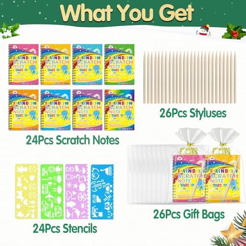 ZMLM Rainbow Scratch Art Party Favors 24 Pack Kit