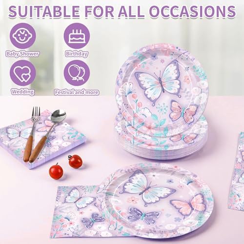 150pcs Butterfly Themed Plates Napkins Tableware Set for 50 Guests