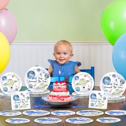 ZOIIWA 200 Pcs Space Themed Birthday Tableware Set for 50 Guests