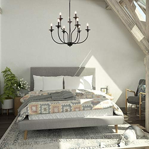 LALUZ Black 2-Tier 9-Candle Chandelier