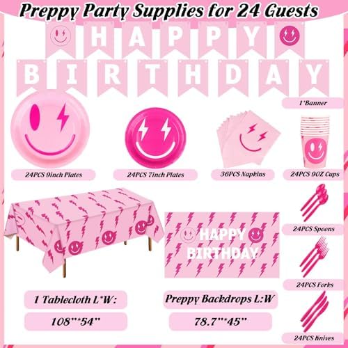 TWOWYHI 183 Pieces Preppy Birthday Decorations