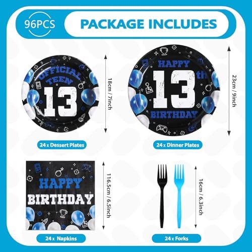 Grencian 13th Birthday Plates for Boys Girls with Blue Black Design