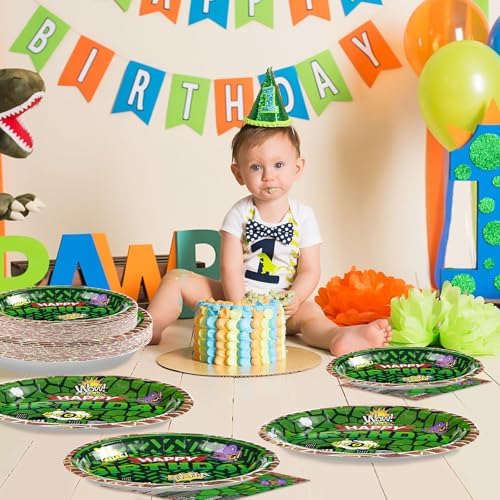200Pcs Green Cartoon Turtle Party Plates and Napkins Set for Kids Teens