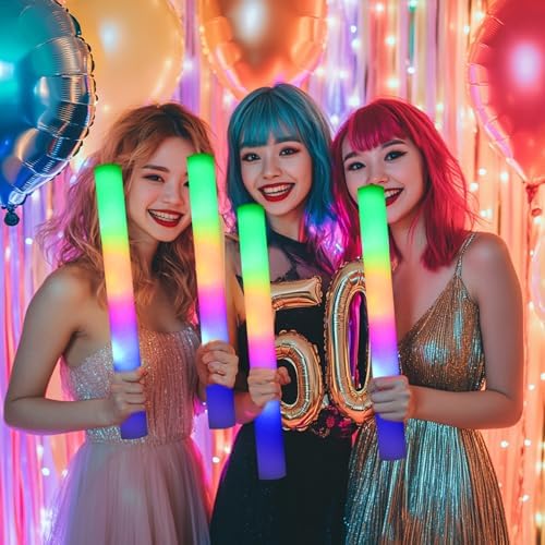 12 Pcs LED Foam Glow Sticks with 3 Modes