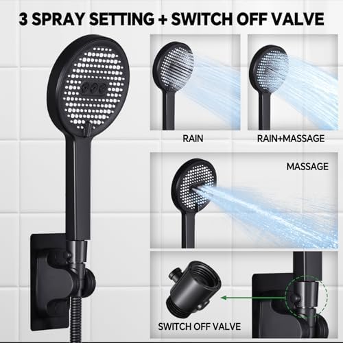 13 Inch Rain Shower Head with Handheld Spray Combo - Matte Black