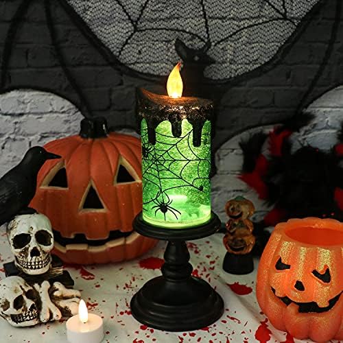 Eldnacele Halloween Snow Globe Candle Lamp with Timer and Glittering Tornado