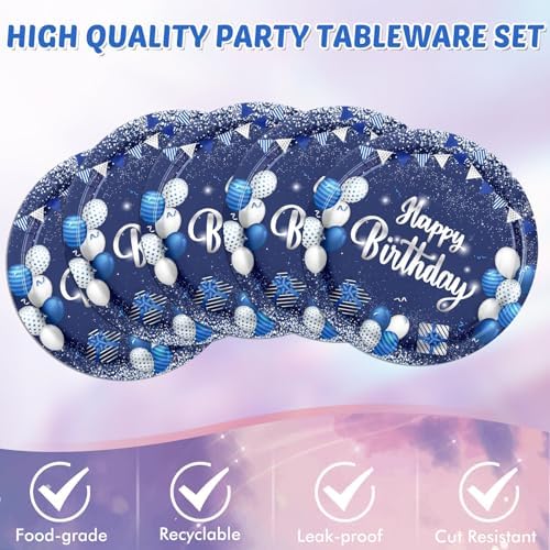 Navy Blue Party Plates Napkins Tableware Set for Birthday