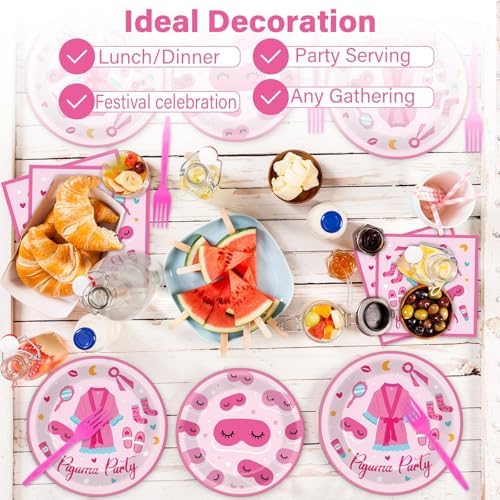100 Pcs Pajama Party Plates Napkins Set for Sleepover
