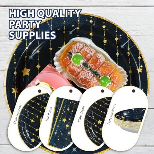 Grencian Gold Star Moon Party Plates Napkins Set for 24 Guests