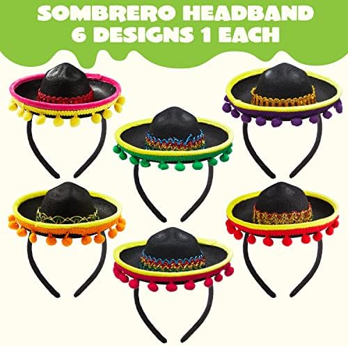 JOYIN 6PCS Fiesta Fabric Sombrero Headbands