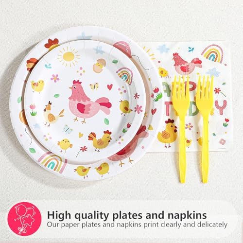 Grencian Chicken Birthday Plates and Napkins 96Pcs Set