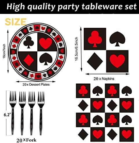 Casino Party Supplies 60Pcs Poker Tableware Set for 20 Guests