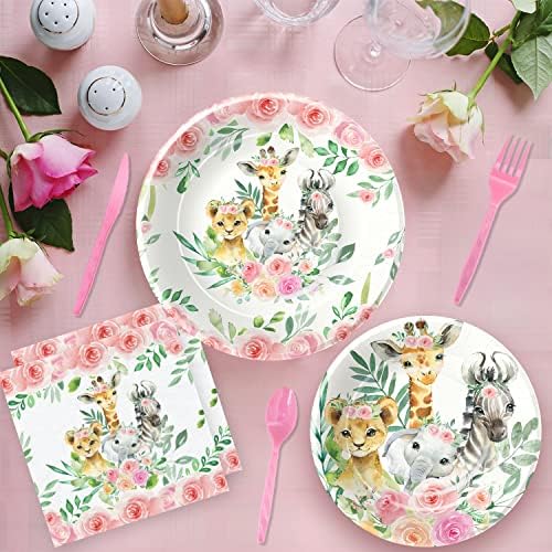 Safari Birthday Decorations Tableware Set for 24 Guests
