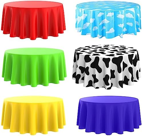 Kinlop 6 Pack Round Tablecloths 84 Inch Cow Print Plastic Table Covers