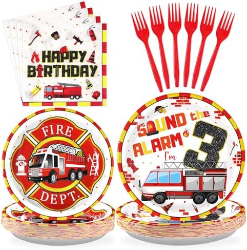 96Pcs Fire Truck 3rd Birthday Party Decorations Set