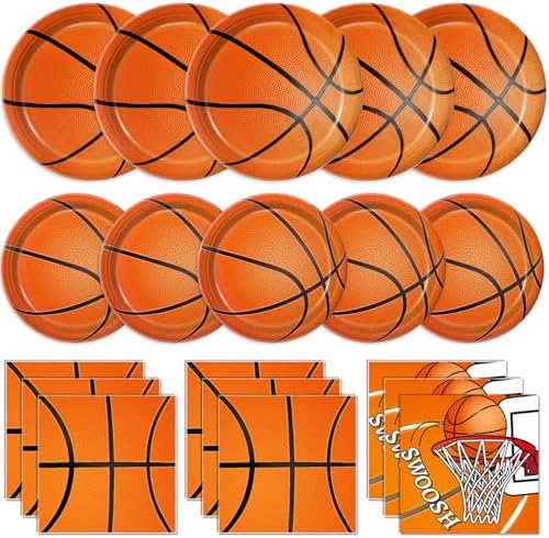 Oigco 60 Pcs Basketball Plates and Napkins for Parties