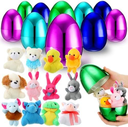 12 Set 6 Inch Jumbo Easter Eggs with Plush Animal Toys