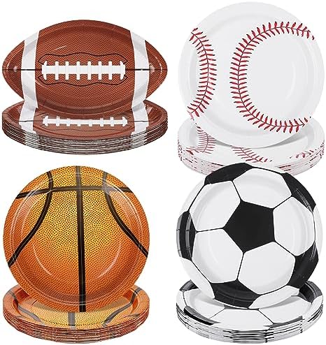 Durony 96 Piece Sports Theme Paper Plates Set