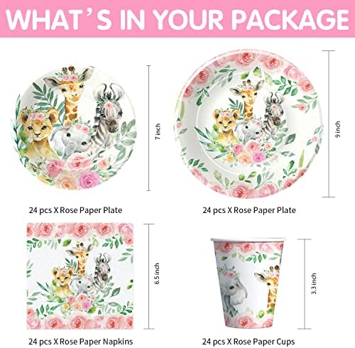Safari Birthday Decorations Tableware Set for 24 Guests