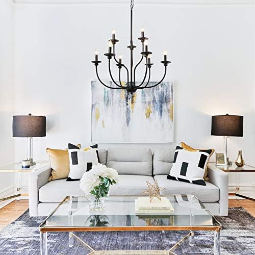 LNC Black Farmhouse Chandelier 2-Tier 9 Light