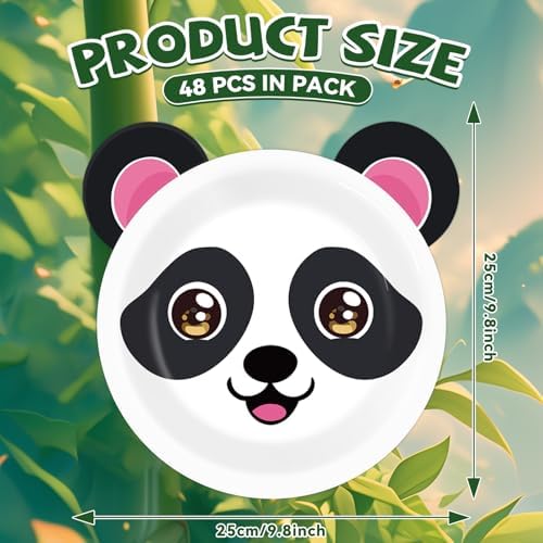 48Pcs Panda Paper Plates Birthday Party Decor