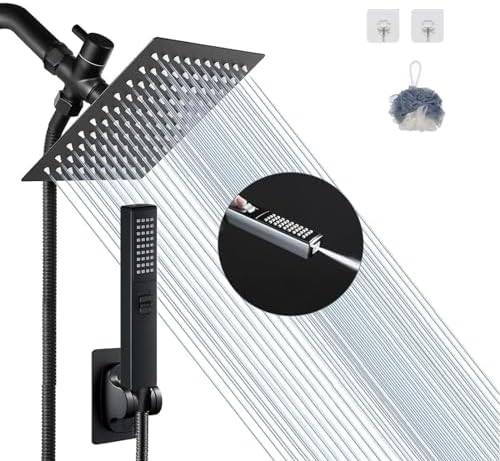 6 Inch Square High Pressure Rain Shower Head with Handheld Spray Combo
