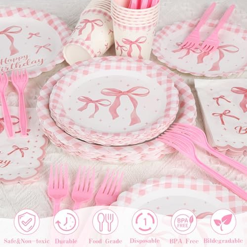 Coquette Birthday Decorations - 192Pcs Pink Bow Party Supplies