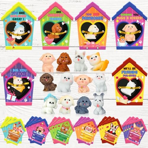 Zhanmai 48 Pcs Dog Valentines Day Gift Set with Figurines and Cards