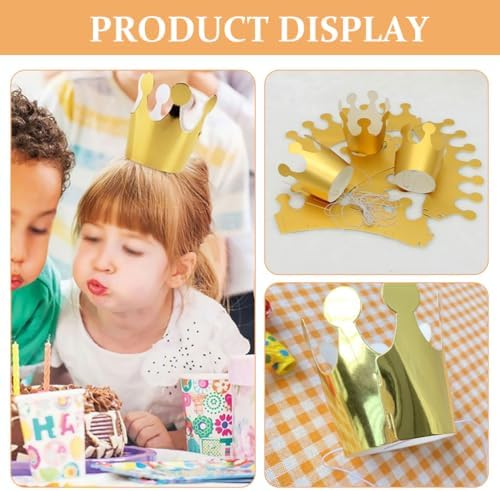 LOGOFUN 20pcs Gold Glitter Paper Birthday Crown Headband