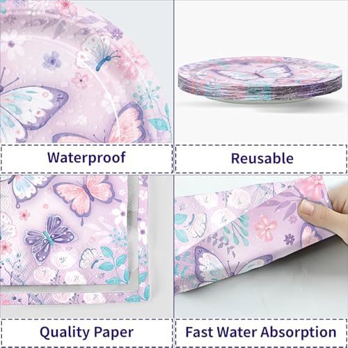 150pcs Butterfly Themed Plates Napkins Tableware Set for 50 Guests