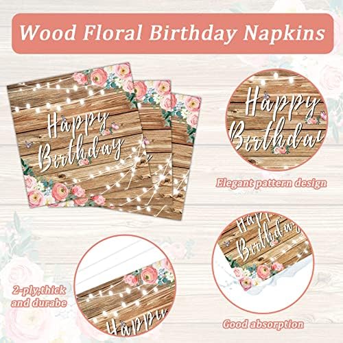96PCS Rustic Floral Birthday Plates for 24 Guests