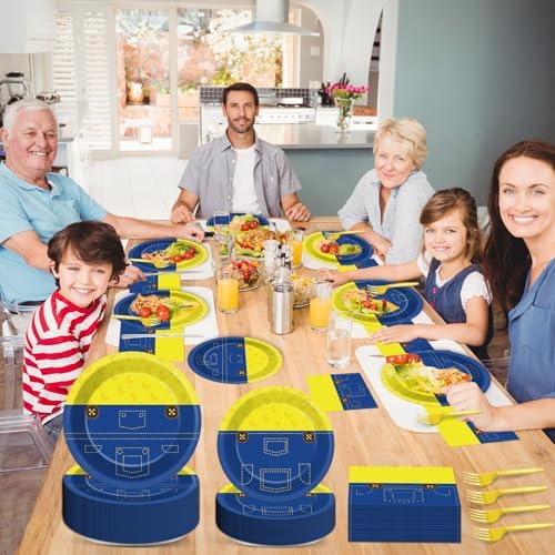 200Pcs Yellow Cartoon Party Plates Napkins Set for 50 Guests